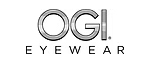 The image shows a logo with the text  OGI EYEWEAR  prominently displayed above an abstract design featuring two interlocking rings, one inside the other, with a stylized letter  O  at the center of the inner ring.